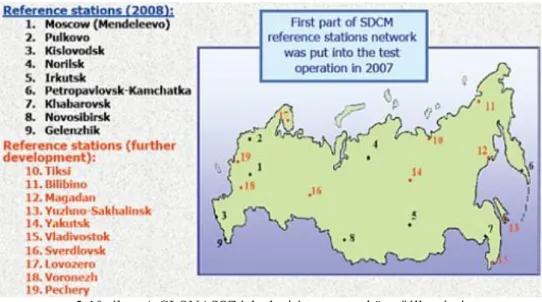 2-10. ábra. A GLONASSZ jelenlegi és tervezett követőállomásai