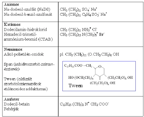 10.1.1. ábra: Anionos felületaktív anyag (Na-sztearát, C 17 H 35 COONa). Az apoláris lánc és a negatív  töltésű karboxilát anion jól elkülönülnek egymástól: amfipatikus v