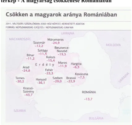                          6. térkép - A magyarság csökkenése Romániában 