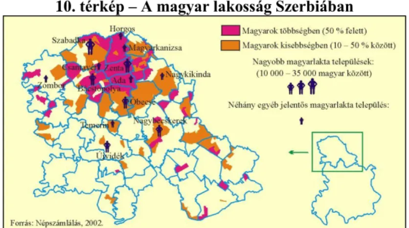                                  10. térkép – A magyar lakosság Szerbiában