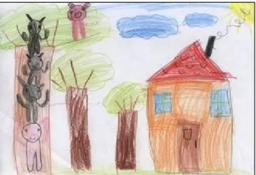 3. kép: 6 éves lány rajza a Kismalac és a farkasok című népmeséről 