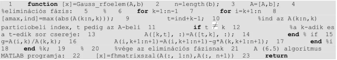 A 6.2. ábra éppen azt az esetet szemlélteti, amikor a  -adik sort a  -edik sorral kell felcserélni: