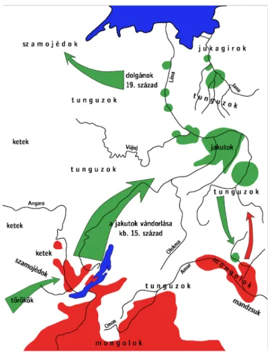 1. térkép: A jakutok vándorlása – Kara (1972) nyomán 