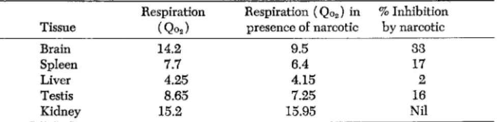 TABLE 2. Effect of 0.033% Evipan * on Respiration of Guinea Pig Tissues in Presence  of Glucose (Jowett and Quastel, 1937) 
