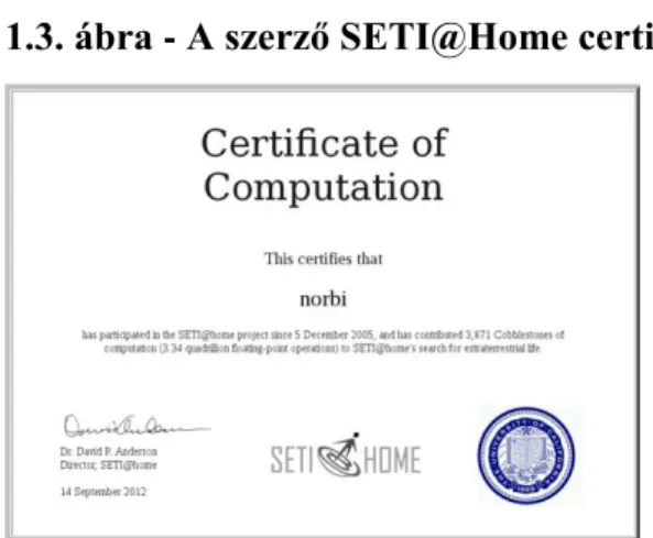1.3. ábra - A szerző SETI@Home certifikációja.