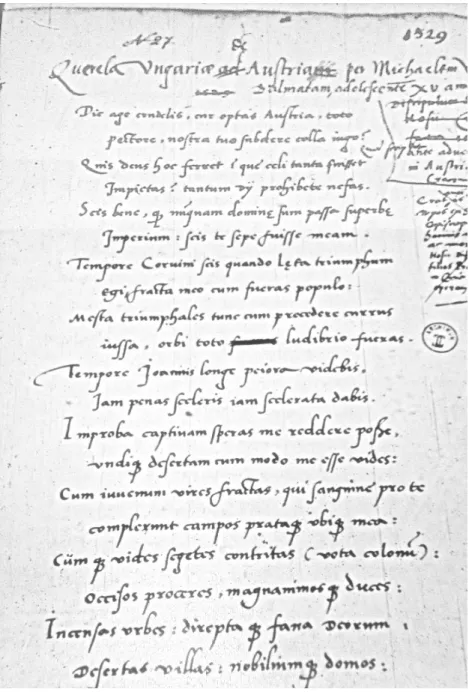Fig. 2. The other variant of Verancius’ poem in 1528 from the collection   of Biblioteka Czartoryska in Cracow (BCzart