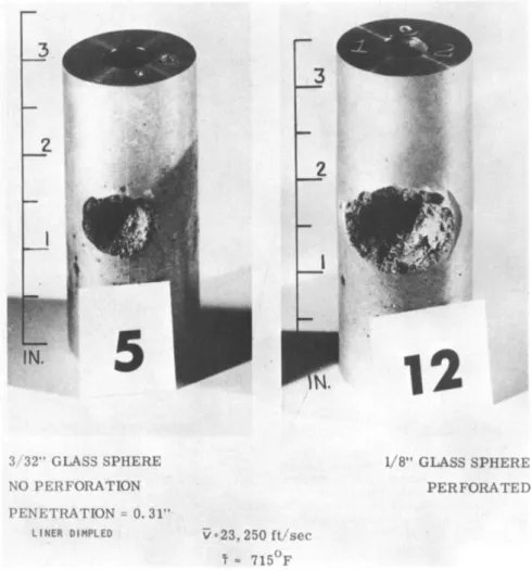 Fig. 7 Projectile size effects, aluminum with HS-25 liner tar- tar-gets, armor thickness 0.400 in., liner thickness 0.020  in