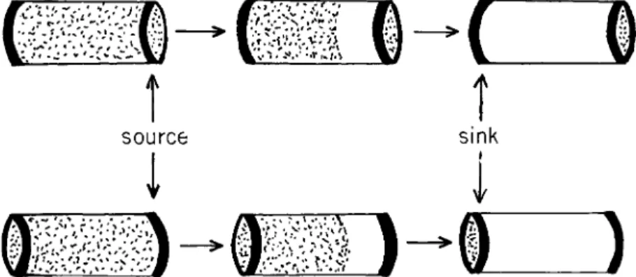 FIG. 7. Hypothetical behavior of the surface while a cell in an aggregation stream  advances its own length