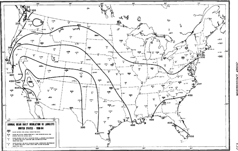 FIG. 5.1. Total daily solar and sky radiation on horizontal surface in the United States, annual average