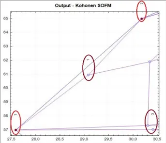 Figure 9. The centroid of arbitrary cluster (purple point in a red circle). 