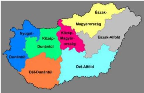 1.1. ábra: A NUTS 2-es régiók elhelyezkedése Magyarországon 