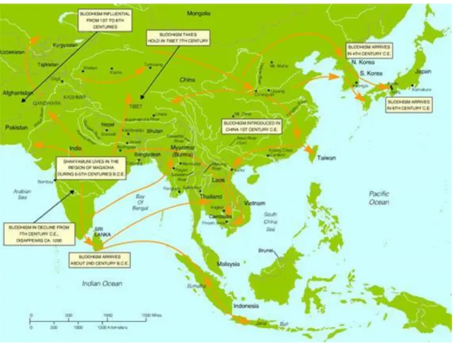 Figure 7.3 The geographical spread of Buddhism (6   th    century BC – 7   th    century AD) Source: http://www.worldreligions.psu.edu/maps-buddhism.htm – 22/07/2013