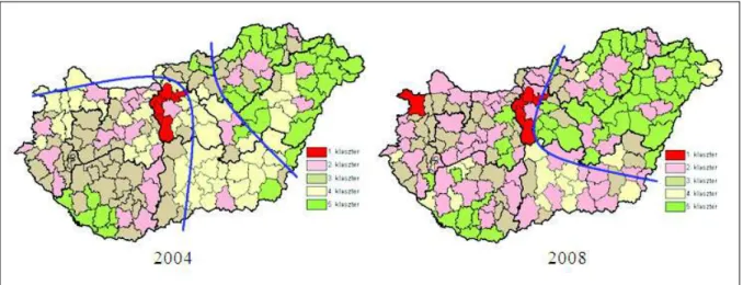 Figure 4. Result of the cluster relating regional differences analyses for years 2004 and 2008  Source: Own work