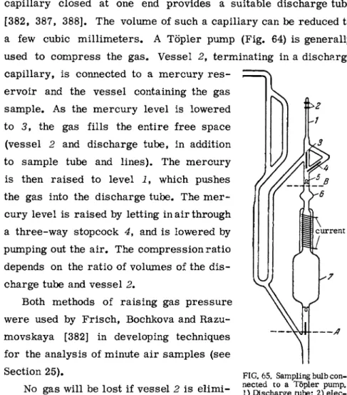 FIG. 65. Sampling bulb con- con-nected to a Töpler pump. 