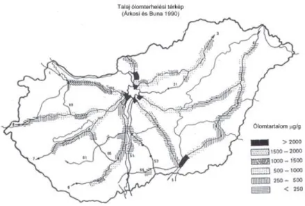 4.4. ábra - Magyarország ólomterhelési térképe (Árkosi és Buna, 1990)