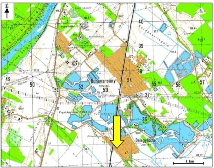 6. ábra: Az Aqua Kft. kavicsbányájának földrajzi elhelyezkedése Dunavarsánytól dél- dél-nyugatra 