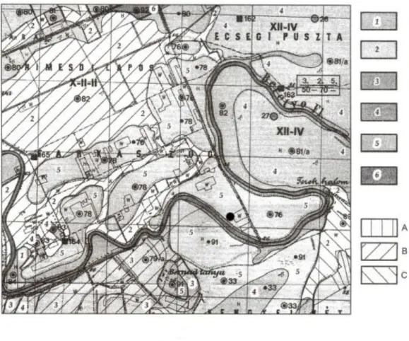 2. ábra. A Kreybig-féle talajismereti térkép 5165/4. számú szelvényrészletének szemléltetése.