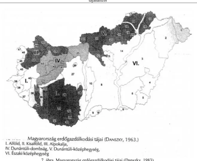 7. ábra. Magyarország erdőgazdálkodási tájai (Danszky, 1983).