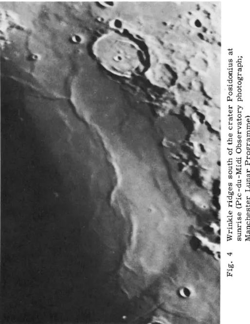 Fig. 4 Wrinkle ridges south of the crater Posidonius at  sunrise (Pic-du-Midi Observatory photograph;  Manchester Lunar Programme) 