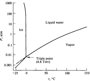 FIG. 8-10. Phase diagram for water in the low-pressure region, showing the ice I-liquid-vapor  triple point at 4.6 Torr