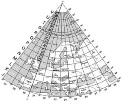 3-4. ábra A földrajzi fokhálózati vonalak a szelvényhálózat vonalai Trapézhoz hasonló szelvények