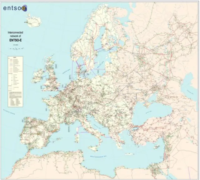 1-3. ábra: Az európai 220-400-750 kV-os villamosenergia hálózat (2009.)