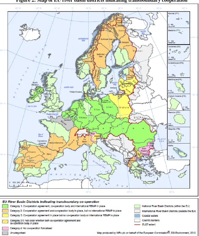 Figure 2: Map of EU river basin districts indicating transboundary cooperation 