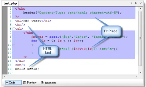 15. ábra HTML- és PHP-kód egy állományban 