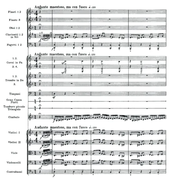 9. ábra: Az Intermezzo kezdő sorainak zenekari partitúrája 15