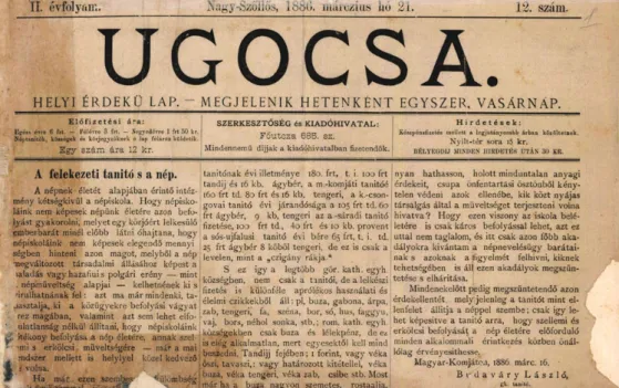 1. kép Az Ugocsa egyik 1886-os címoldala