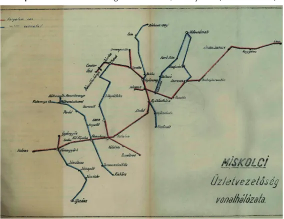 1. kép: Miskolci üzletvezetőség vonalhálózata, 1945. július. (MÁV Archívum)