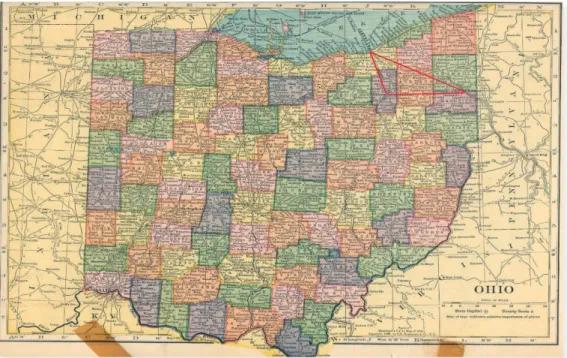 11. kép: Az Akron–Cleveland–Youngstown háromszög Ohio térképén 41