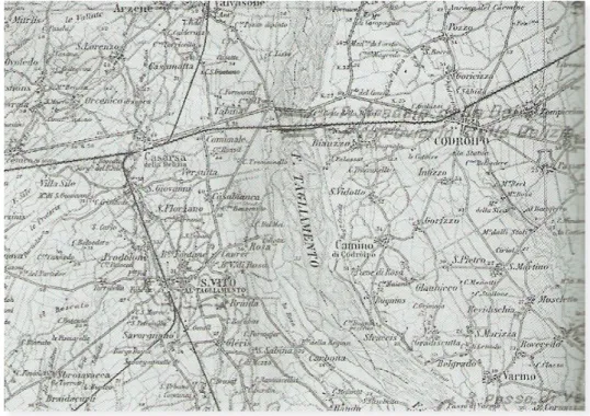 8. kép: A Tagliamento folyón történt átkelés térképvázlata 31 Október 31-én a  332-esek átkeltek a  Piavén, feladatuk  az  volt, hogy próbálják megelőzni az  épp visszavonuló  oszt-rák–magyar csapatokat