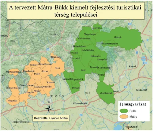 2. ábra: A tervezett Mátra-Bükk kiemelt fejlesztési turisztikai térség települései 