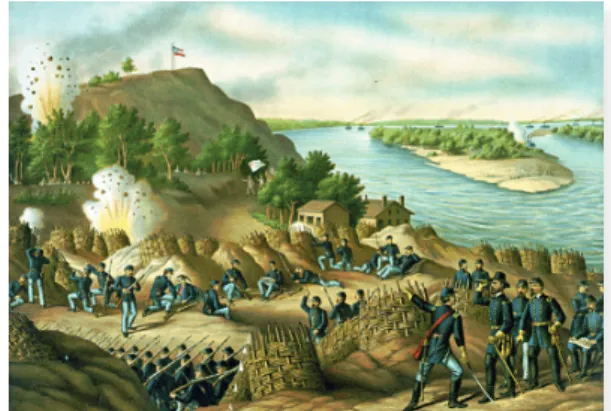 8. kép: A fél évig tartó vicksburgi hadjárat  egyik ütközete 1863-ban, korabeli festményen