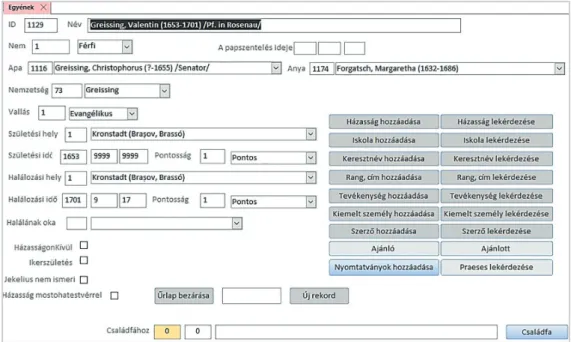 5. ábra Az adattároláshoz készített relációs adatbázis   személyi vonatkozású adatbeviteli űrlapja