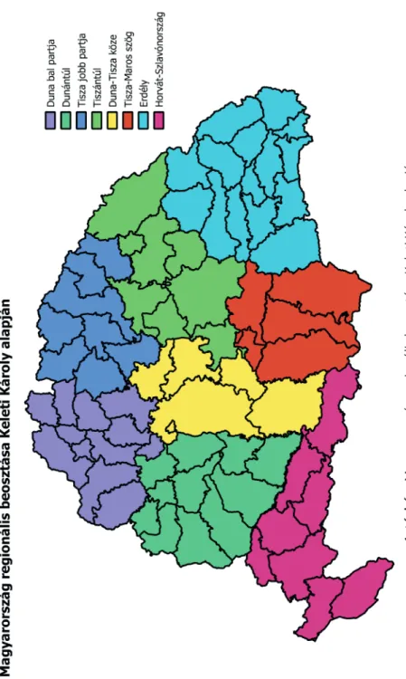 Melléklet 1. térkép: Magyarország regionális beosztása Keleti Károly alapján