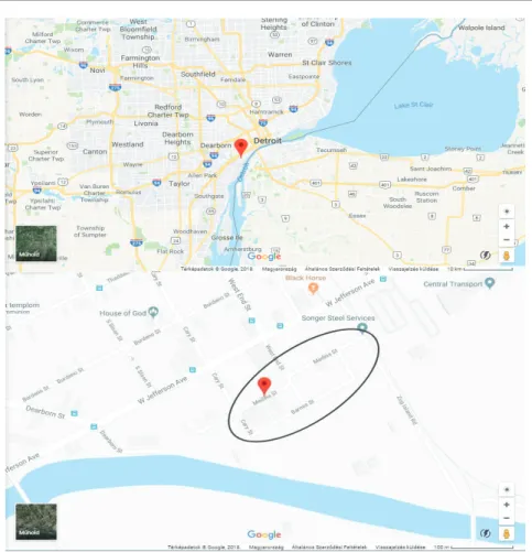 6. ábra: A „Magyar Negyed” (Medina és Barnes Street) Detroit mai térképén 53 Ezt  a  településrészt  szinte  teljesen  Heves  megyeiek,  még  pontosabban  Sarud községből kivándoroltak lakták