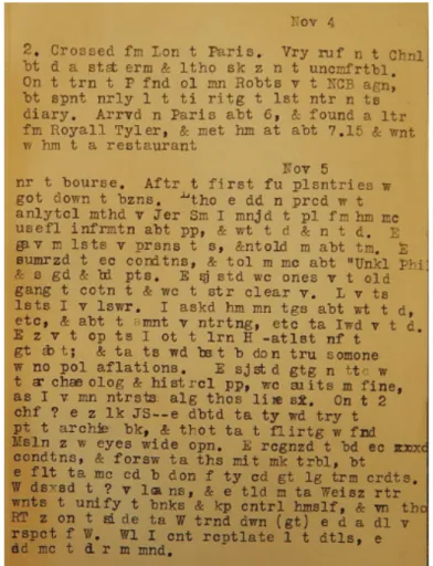 1. ábra. Egy tipikus példa Nicholas Roosevelt naplójára – kód kód hátán,   1930. november 4