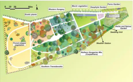 Figure 1. The map of the botanical garden of Eszterházy Károly University. 