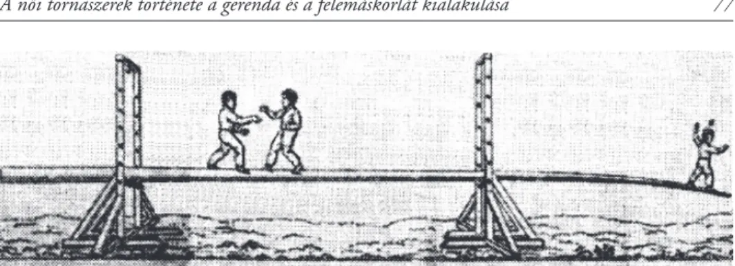 1. kép: Torna a Jahn által kifejlesztett „Schwebebaum”-on (1814) / Gymnastics on Jahn’s 