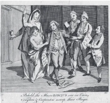 2. kép: Matthew Darly: Sir Nicholas Nipclose The Theatres   c. művének címlapja, 1772