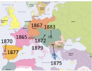 1. térkép: A filoxéra terjedése Európában