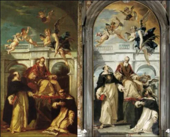 16. kép: Bal oldalon az egri, jobb oldalon a velencei kép – V. Pius domonkos szerzete- szerzete-sekkel 