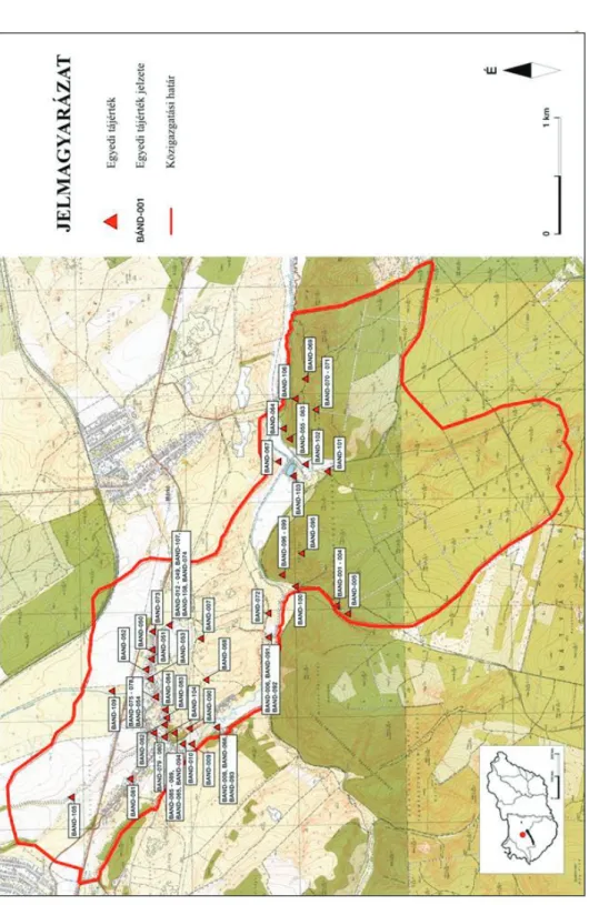 3. ábra: Bánd felvételezett egyedi tájértékeinek topográfiai helyzete 