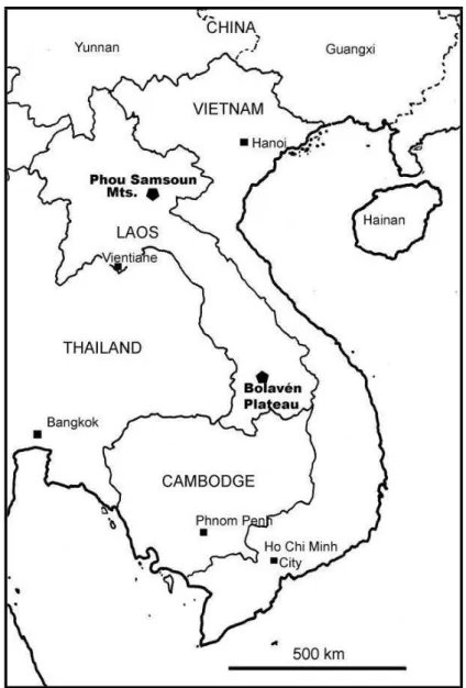 Fig. 1: The collecting sites of Peregovits and of Tixier in Laos. 