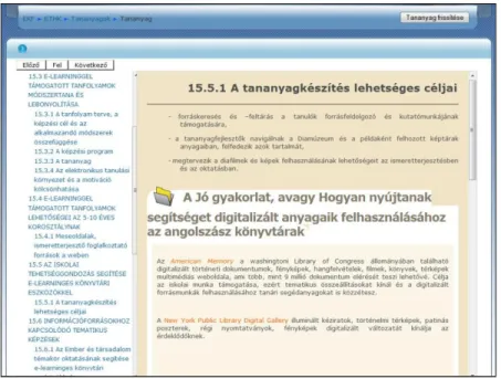 2. kép: Módszertani segédlet elektronikus tananyagok összeállításához 