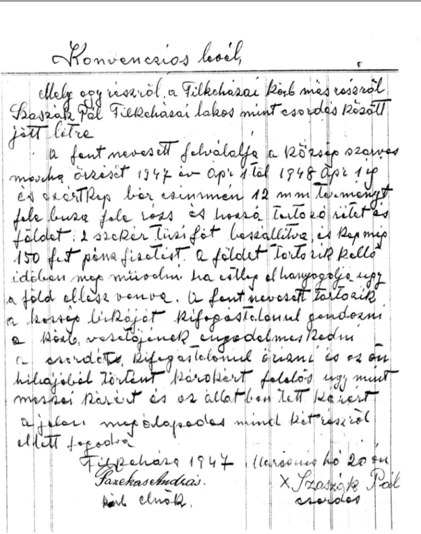 3. kép. Megállapodás a filkeházi közbirtokosság és a csordás között. 1947.