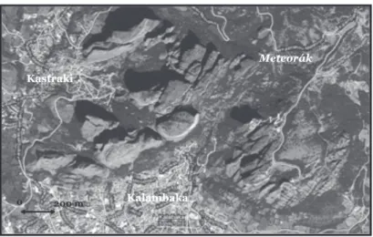 3. ábra: A Meteorák műhold felvétele. (Google Earth, 2010. alapján) 