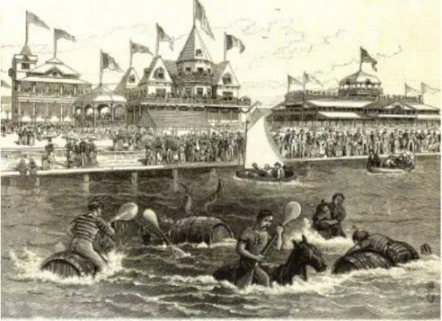 2. kép: “The POLO race”. Pólóverseny 1881-ből. New Orleans, Louisiana USA./ “The POLO  race.” water polo competition in 1881